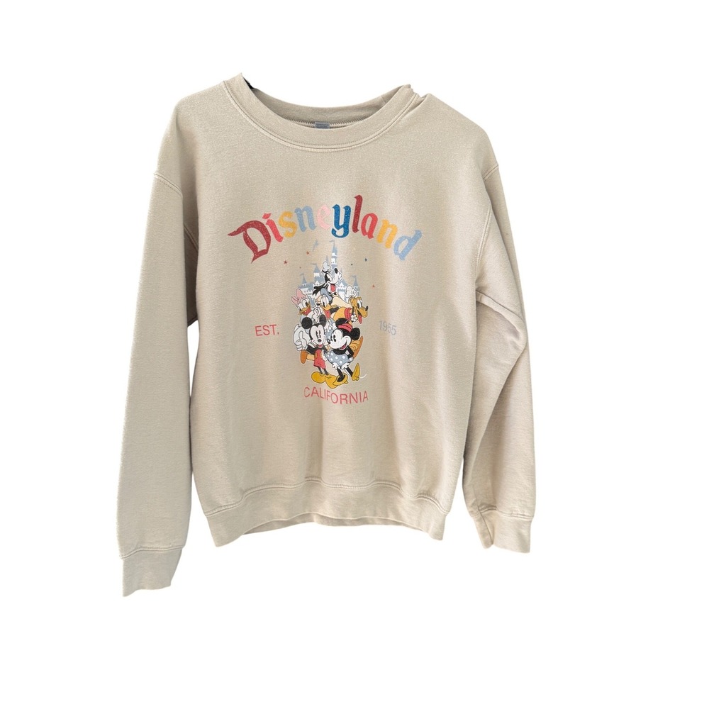 Gildan Disneyland California Tan Graphic Sweatshirt Mickey Minnie‎ Small